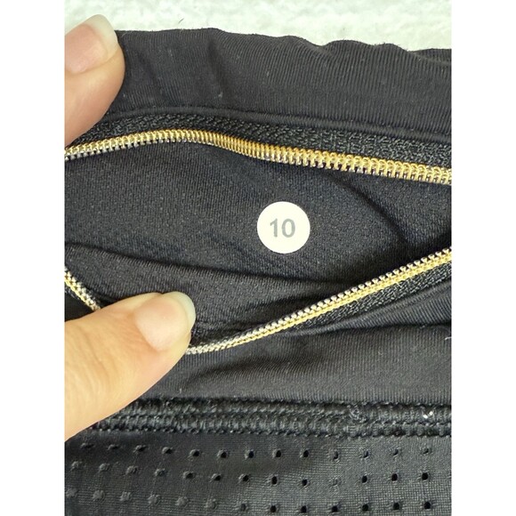 LULULEMON *RARE* Lab REPETITION CROP Mesh gold zipper Size 10 Solid Black Ruffle - Picture 7 of 13